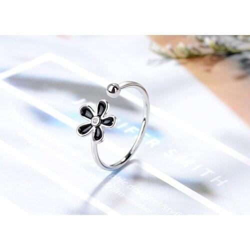 New Fashion Enamel Oil Black Flower Open Rings Alloy Vintage Women Party Jewelry birthday gift Lovely Flower Finger Rings