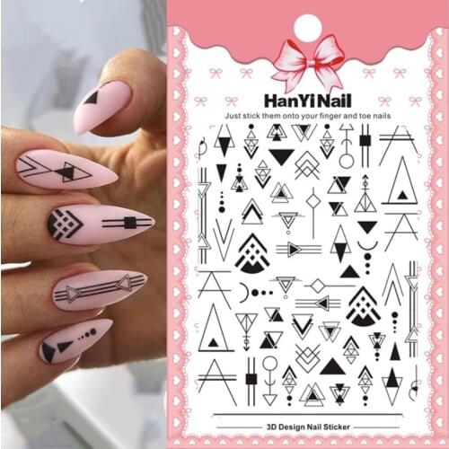 1pcs Black White Gold Geometry Hollow 3D Nail Sticker self-Adhesive Butterfly Designs Nail Decals Foil Design Manicure Decor
