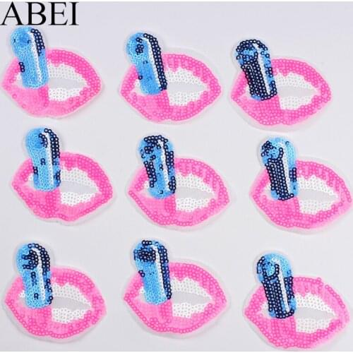 10pcs Sequined Lipstick Mouth Patch Embroidery Lips Stickers For Jeans Bags Coats Decoration DIY Garments Sewing Appliques Badge