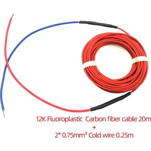 20m Connected 12k 33Ohm Fluoroplastic Carbon Fiber Heating Cable Floor Electric Warm Wire, Room heater Hotline Minco Heat