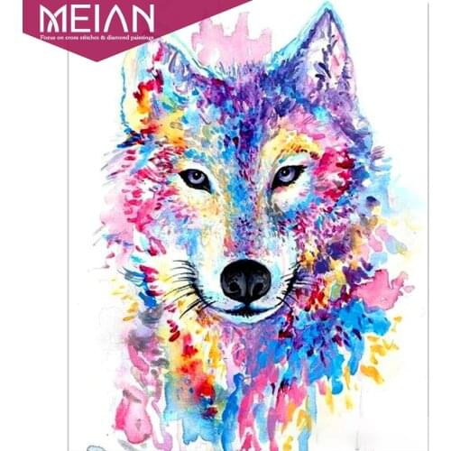 2020 MEIAN Wolf Full Square/Round Drill 5D DIY Diamond Painting "Colored wolf" Embroidery Cross Stitch 3D Home Decoration