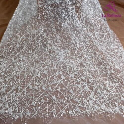 2021 new ivory wedding lace fabric,silver beaded lace,gown lace,High patterns,sequins lace fabric 1 yard