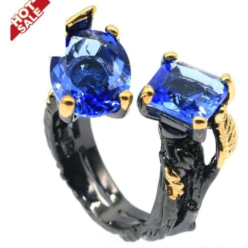 26x15mm 9.5g Ring For Women Gothic Unique Black Gold Color Party Created Violet Tanzanite Pink Morganite Street Fashion Jewelry