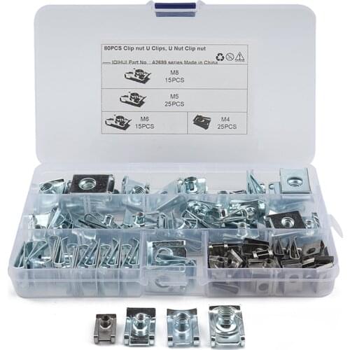 80PCS M4 M5 M6 M8 Spire Clips Chimney Lug Nuts Fixings Threaded Fasteners Assortment Kit With Box
