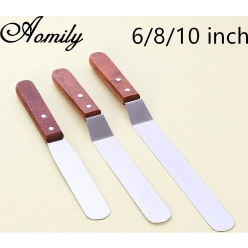 Aomily 6/8/10 Inch Stainless Steel Cake Spatula Butter Cream Icing Wooden Handle Frosting Knife DIY Smoother Kitchen Pastry Tool