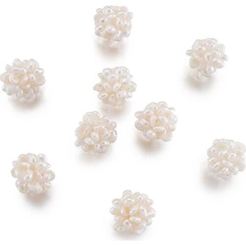 10pcs Handmade Natural Cultured Freshwater Pearl Cluster Beads Round Ball Pearl Beads for Earrings DIY Jewelry Making Findings
