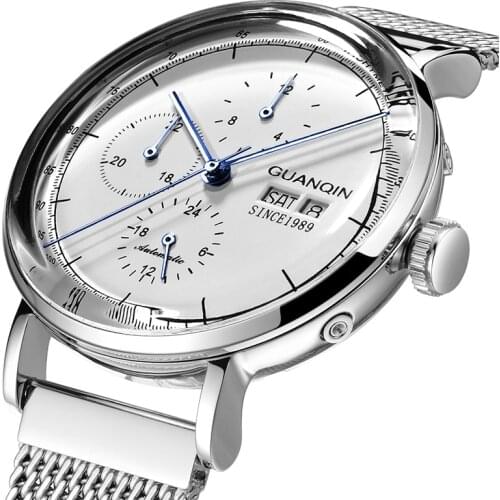 GUANQIN Automatic Watches Mens Stainless Steel Business Wristwatch Fashion 30M Waterproof Casual sports Clock Relogio Masculino