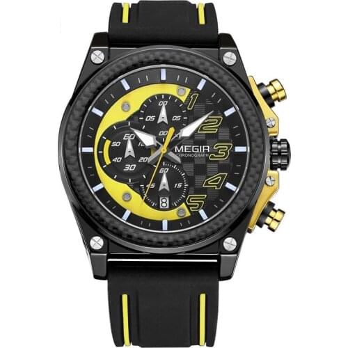 MEGIR Quartz Men Sport Watch Big Dials Silicone Strap Army Military Watches Clock Men Chronograph Wristwatches Relogio Masculino