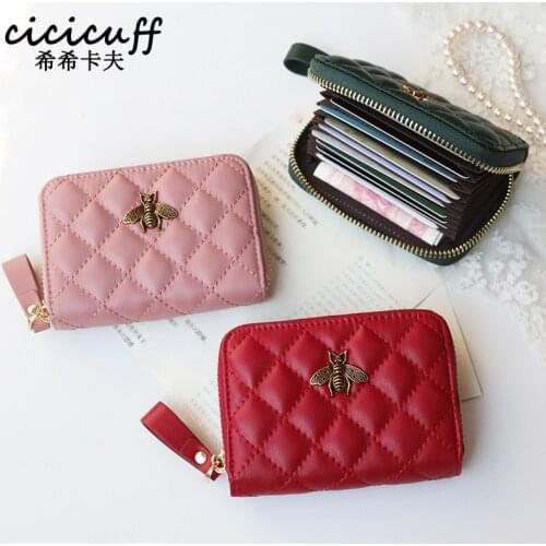 New Genuine Leather Organ Style Credit Card Holders Zipper Card Case Premium Genuine Leather ID Cardcase Wallet Purses Card Bag