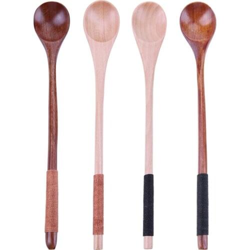 Nanmu Longwood Wooden Spoon Childrens Spoon Stirring The Dessert Spoon Coffee Tea Mixed Tableware Kitchen Accessories