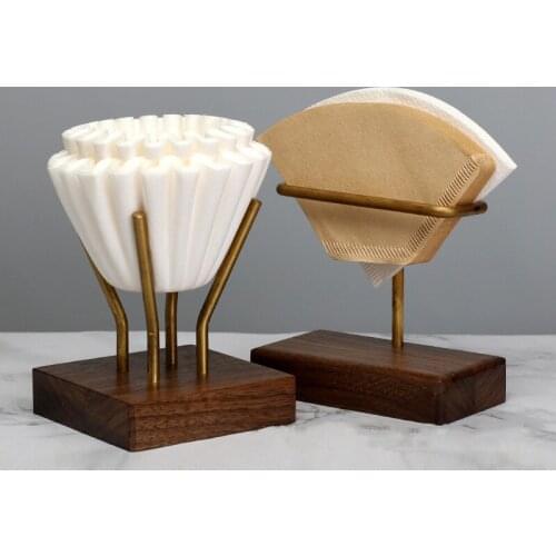 Coffee Filter Holder V-shaped Brass Wooden Storage Rack Durable And Firm Open Filter Paper Holder Display Stand Metal Handmade