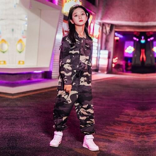 Children Hip Hop Dance Costume Kids Camouflage Onesie Hiphop Jazz Dance Outfit Girls Performance Clothing Fashion Wear BL3360