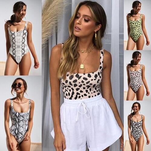 FNOCE 2021 new spring womens swimsuits fashion trends leopard print sexy elegant one piece jumpsuit backless beachwear swimwear