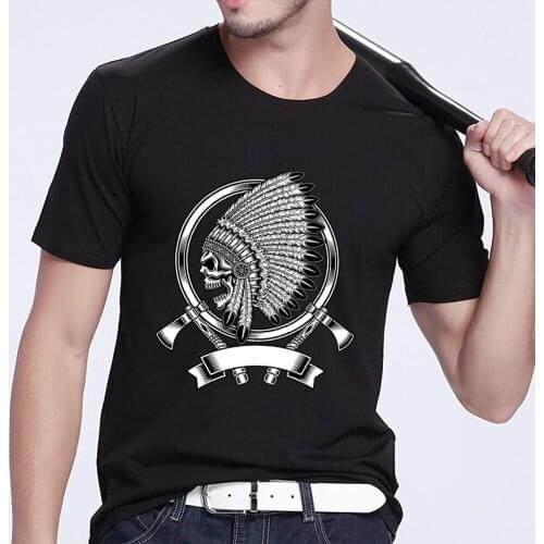 Mens T-shirt Streetwear Style Classic Black O-neck Print Male Tee Shirt Skulls Pattern Series Short Sleeve Tops Man Clothing