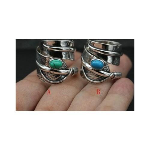 Eagle Feathers Retro Turquoise Hand-engraved Indian Silver Ring