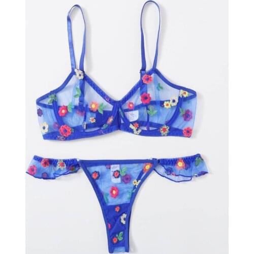 Sexy Lingerie Set Floral Brief Sets Underwire Bra Laungerie Sexy Lingerie Sexy Transparent Bra Set Woman 2 Pieces Underwear Set