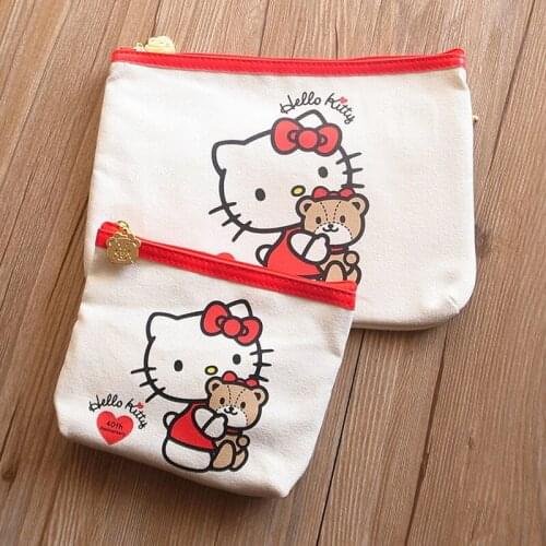 Hello Kitty Printing Purse 40th Anniversary Edition Coin Purse Cosmetic Bag Cute Japanese Canvas Cartoon Kawaii Makeup Case Box