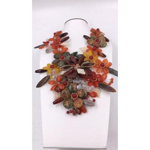 Red agat and freshwater pearl flower beads necklace 19-20inch weholesale beads gift FPPJ