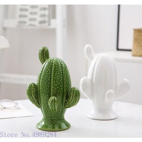 Creativity Ceramic Cactus Ornaments Simulation Plant Crafts Cute Cartoon Green Cactus Home Figurine Decoration Accessories