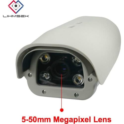 Lihmsek 5-50mm Megapixel Lens ONVIF POE IP LPR Camera 2Megapixel 1080P Number Plate Camera Network with 4pcs IR Array White LEDs