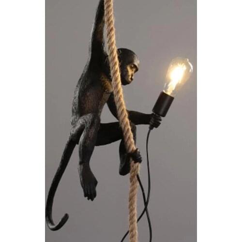 Chandelier Ceiling Light Monkey Resin Gold Black Loft Hemp Rope Pendant Lamp Bar Cafe Includes E27 Light Fixtures For Room