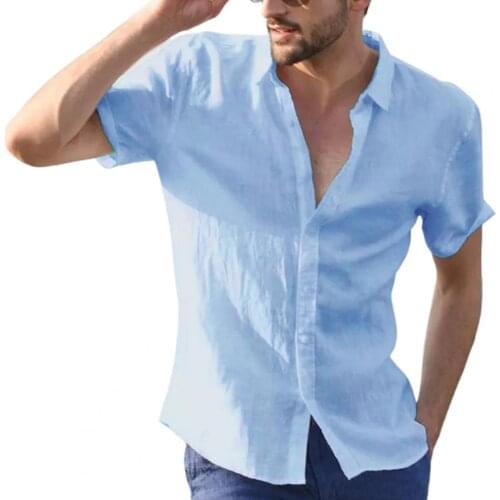 2021 New Short Comfortable Sleeve Beach Shirt Turn-down Collar Breathable Solid Color Buttons Closure Men Shirt Workwear