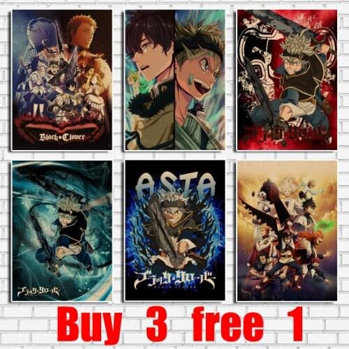 Cartoon Black Clover Retro Kraft Poster Coffee Shop Bar Office Home Art Wall Stickers