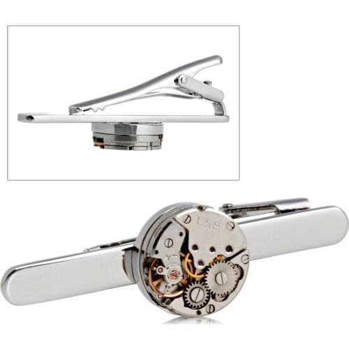 Stainless Steel Fashion Steampunk Mens Tie Clip Vintage Watch Movement Tie Clasp Tack