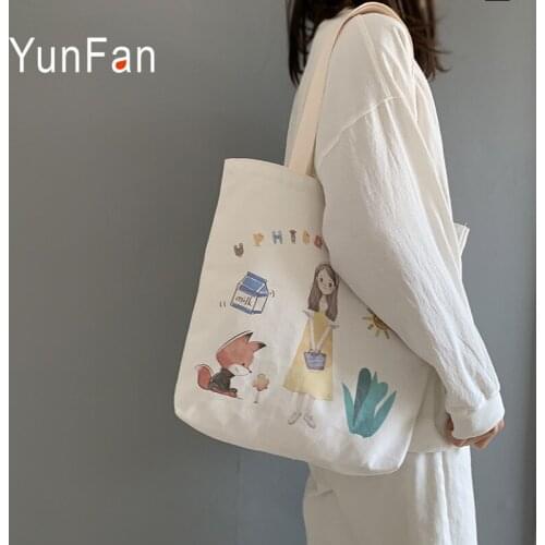 New Sweet Canvas Bag Large Capacity Ladies Shoulder Bag Cute Japanese Student Female Lightly Foldable Cloth Bag