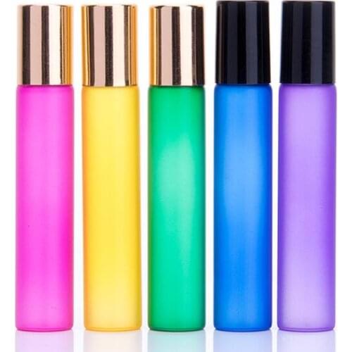 New Arrival 10ml Steel Ball Cosmetic Sub-assembly Glass Bottle Frosted Color matte Roll 0n Bottle 100PCS/LOT