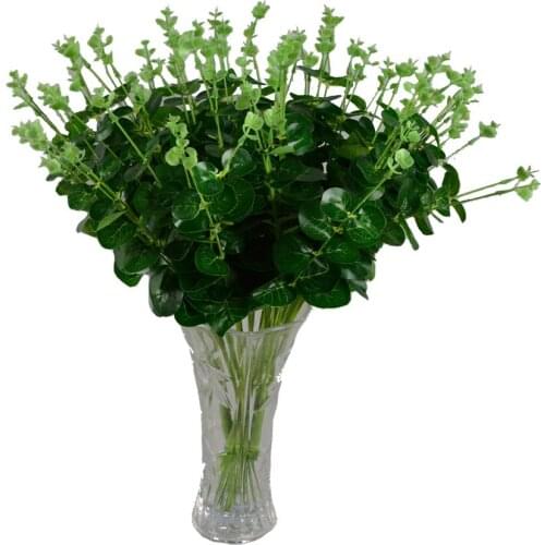 New Arrival 5pcs/lot 40cm Real Touch Green Eucalyptus Leaf Plastic Artificial Flower Plants Bouquet Party Favor Home Table Decor