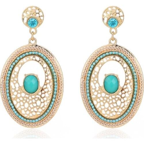 ORNAPEADIA Creative New Earrings for Women Oval Hollow Carved Earrings Ethnic Acrylic Bead Earrings Korean Fashion