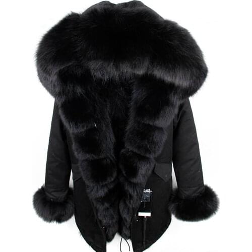 Real natural fox collar coat natural Raccoon fur lining winter jacket Long hooded parkas