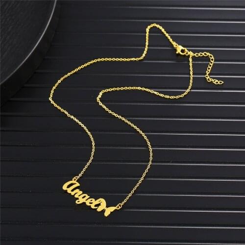 Personalized Jewelry Silver Color Gold Color Stainless Steel Chain Butterfly Nameplate Choker Necklaces Custom Name Necklace