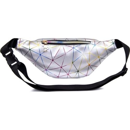 Waist Bags Women Holographic Silver Fanny Pack Belt Bag Female Laser Chest Phone Pouch Black Geometric Luxury Waist Packs