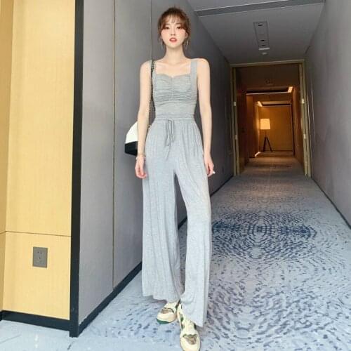 Sheer Summer Two Piece Set 2020 Corset Sleeveless Tanks and Wide Legging Pants Woman Modis Streetwear Casual Sport 2 Piece Set