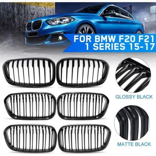 1 Pair Car Front Bumper Kidney Grilles For BMW F20 F21 LCI 5D 3D 1-Series 120i 2015-2017 Racing Grille Gloss Black 1 Slat