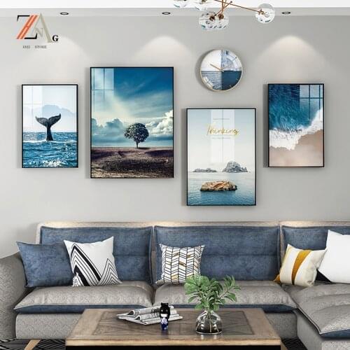 Modern Minimalist Style Blue Ocean Landscape Poster Canvas Painting Print Cuadros Art Decoration Mural For Home Decor No Fram