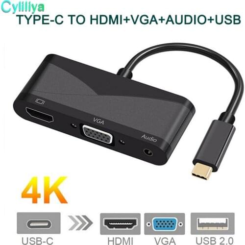 USB C Type C to HDMI VGA 3.5mm Audio Adapter 3 in 1 USB 3.1 USB-C Converter Cable for Laptop Macbook Google