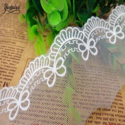 YACKALASI Tulle Embroidered Lace Fabric Soft Tulle Sewing Lace Flower Skirt Apparel Trims Scalloped Appliqued 6CM