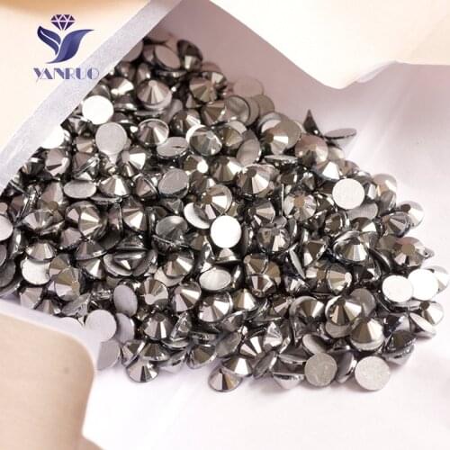 YANRUO 2058NoHF SS16 1440Pcs Jet Hematite Non HotFix Glue On Crystal Stones Rhinestones Apparel Fabric For Clothes