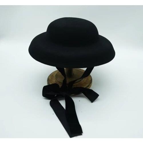 VRIGINER French Retro Lace Black And White Wool Female Round Hat Female Autumn And Winter Japanese Felt Hat Fitted Hat