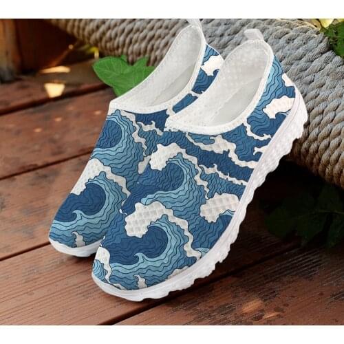 INSTANTARTS High Quality Women Sneakers Art Sea Wave Painting 3D Print Female Slip On Shoes Comfort Outdoor Work Walking Loafers