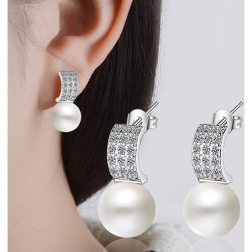 OL Style 10mm Pearl Pendants Earrings 5A Zirconia Crystal Stud Earring for Women Fashion Jewelry Accessories Gifts Bijoux