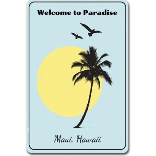 To Paradise Sign, Personalized Beach Location Name Decor, Sun Palm Tree Birds Beach House Gift, Palm Love - Novelty Tin Sign