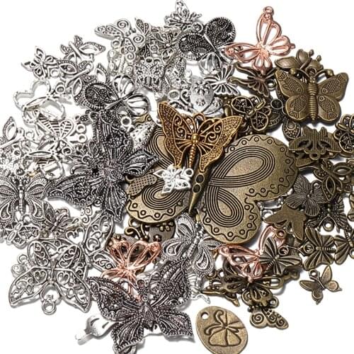 50g Mixed Butterfly Charm Pendants Vintage Antique Bronze Charms for DIY Jewelry Making Bracelet Necklace Alloy Charms Supplies