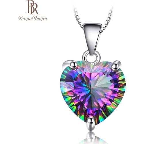Bague Ringen silver jewelry Necklaces For Women Black colored Topaz Heart Pendant clavicle chain heart shaped coloured gemstone