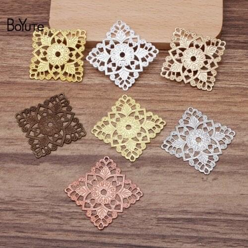 BoYuTe (50 Pieces/Lot) 30MM Square Filigree Findings Metal Brass Diy Hand Made Hair Jewelry Accessories Wholesale