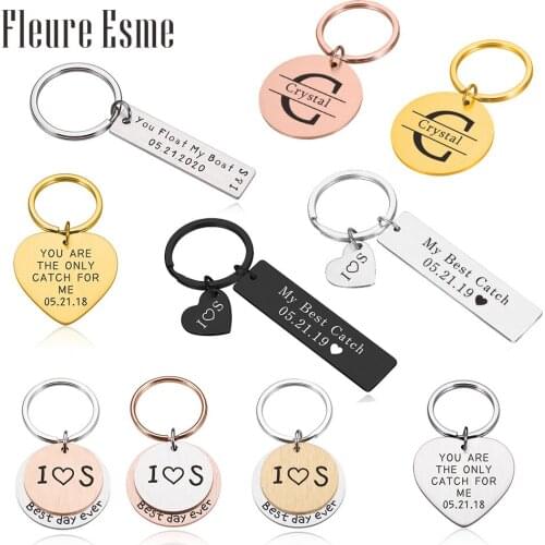 Personalized Custom Couples Keychain Engraved Letter Date and Name Love Keyring Gift for Girlfriend Boyfriends Key Chain Rings