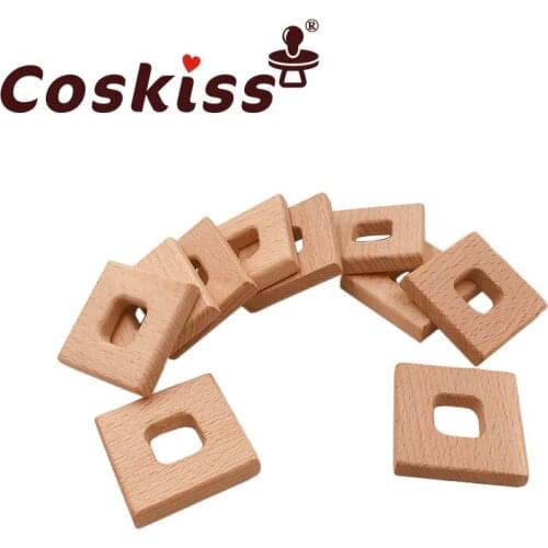 Coskiss 5PCS Beech Wooden Teether Geometric Circle Baby Teething Newborn Infants Baby Toys BPA Free Wood Teethers DIY